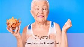  Presentation with nachos - Beautiful PPT layouts featuring senior-beautiful-woman-with-blue backdrop and a lemonade colored foreground