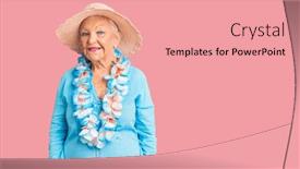  Presentation with hawaiian - Presentation design consisting of senior-beautiful-woman-with-blue background and a coral colored foreground