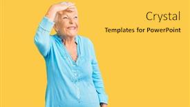  Presentation with hair dress - Slide set with senior-beautiful-woman-with-blue background and a yellow colored foreground