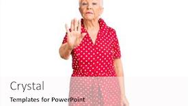  Presentation with hair dress - Amazing slide deck having senior-beautiful-woman-with-blue backdrop and a white colored foreground