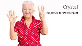  Presentation with hair dress - Audience pleasing PPT theme consisting of senior-beautiful-woman-with-blue backdrop and a sky blue colored foreground