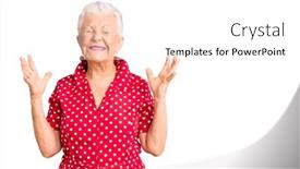  Presentation with hair dress - Audience pleasing PPT layouts consisting of senior-beautiful-woman-with-blue backdrop and a white colored foreground