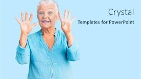  Presentation with hair dress - Slide deck featuring senior-beautiful-woman-with-blue background and a cool aqua colored foreground