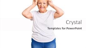  Presentation with tshirt - Presentation design enhanced with senior-beautiful-woman-with-blue background and a sky blue colored foreground