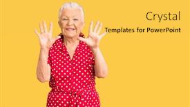  Presentation with hair dress - Presentation theme consisting of senior-beautiful-woman-with-blue background and a yellow colored foreground