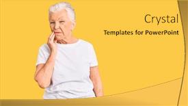  Presentation with blue eyes - Amazing PPT theme having senior-beautiful-woman-with-blue backdrop and a yellow colored foreground