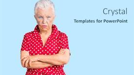  Presentation with hair dress - Presentation design with senior-beautiful-woman-with-blue background and a white colored foreground