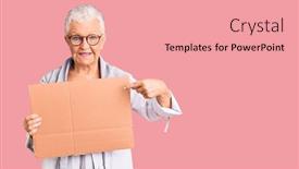  Presentation with banner blue - Beautiful PPT theme featuring senior-beautiful-woman-with-blue backdrop and a coral colored foreground