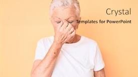  Presentation with tshirt - Presentation design having senior-beautiful-woman-with-blue background and a lemonade colored foreground