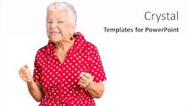  Presentation with summer celebration - Beautiful PPT layouts featuring senior-beautiful-woman-with-blue backdrop and a white colored foreground