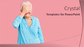  Presentation with hair dress - PPT layouts having senior-beautiful-woman-with-blue background and a coral colored foreground