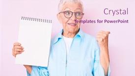  Presentation with blue eyes - Slide set consisting of senior-beautiful-woman-with-blue background and a pink colored foreground