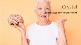  Presentation with blue brain - Slide set featuring senior-beautiful-woman-with-blue background and a lemonade colored foreground