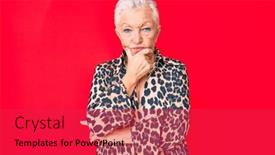  Presentation with blue eyes - Presentation design consisting of senior-beautiful-woman-with-blue background and a red colored foreground