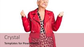  Presentation with blue eyes technology eye scan - Presentation design enhanced with senior-beautiful-woman-with-blue background and a red colored foreground