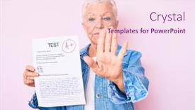  Presentation with exam - Theme with senior-beautiful-woman-with-blue background and a pink colored foreground