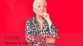  Presentation with hand print - Amazing presentation design having senior-beautiful-woman-with-blue backdrop and a red colored foreground