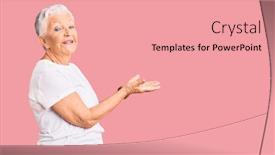  Presentation with tshirt - Slide set enhanced with senior-beautiful-woman-with-blue background and a coral colored foreground