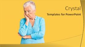  Presentation with blue eyes technology eye scan - Amazing presentation theme having senior-beautiful-woman-with-blue backdrop and a yellow colored foreground