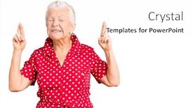  Presentation with hair dress - Cool new PPT theme with senior-beautiful-woman-with-blue backdrop and a white colored foreground