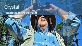  Presentation with forest - PPT layouts enhanced with senior birdwatcher in forest background and a ocean colored foreground