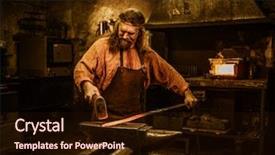  Presentation with molten - Amazing PPT theme having senior blacksmith forging the molten backdrop and a wine colored foreground