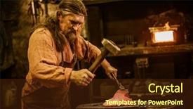  Presentation with molten - Slide set with senior blacksmith forging the molten background and a wine colored foreground