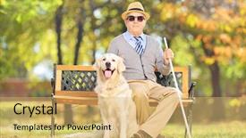 Presentation with dog park - PPT layouts featuring senior blind gentleman sitting background and a yellow colored foreground