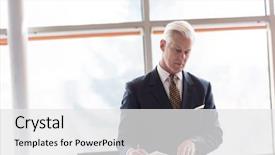  Presentation with reading - Presentation theme with senior business man reading magazine background and a white colored foreground