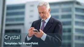  Presentation with smartphone - PPT theme featuring senior-business-man-using background and a ocean colored foreground