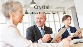  Presentation with team discussion - Theme with senior business team in meeting discussion for strategy planning background and a lemonade colored foreground