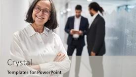  Presentation with business experience - Slide deck featuring senior-business-woman-with-experience background and a light gray colored foreground