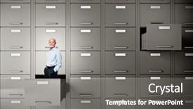  Presentation with file drawer - Slide set consisting of senior businessman in file cabinet background and a gray colored foreground