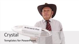  Presentation with best solution - Amazing PPT theme having senior businessman offering you the best solution for a insurance plan backdrop and a light gray colored foreground