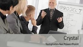  Presentation with meeting - Theme with senior businessman presenting on meeting background and a light gray colored foreground