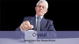  Presentation with saving - Presentation design enhanced with senior businessman saving some money for his retirement isolated on black background and a seafoam green colored foreground