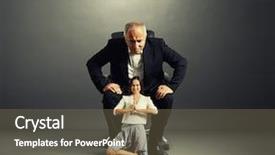  Presentation with office chair - Slide set having senior businessman sitting on the office chair and scrutinizing smiley businesswoman background and a violet colored foreground