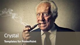  Presentation with pipe - Slide set enhanced with senior businessman smokes a pipe background and a coral colored foreground