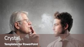  Presentation with smoking - Presentation theme having bad business - senior businessman smoking in front background and a violet colored foreground