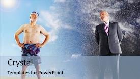  Presentation with businessman standing on maze - Colorful slide deck enhanced with senior businessman standing in rain backdrop and a light blue colored foreground