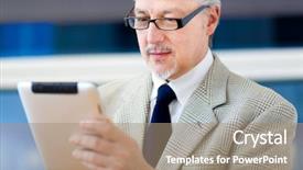  Presentation with tablet - Slide deck consisting of senior-businessman-using-his-tablet background and a coral colored foreground
