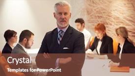  Presentation with modern reflective office buildings - PPT layouts enhanced with senior businessman with his team background and a tawny brown colored foreground