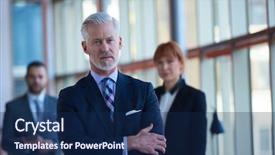  Presentation with team group - Theme featuring senior businessman with his team at office business people group background and a navy blue colored foreground