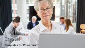  Presentation with team meeting - Slides having senior-businesswoman-as-boss-using background and a light gray colored foreground