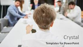  Presentation with conference table - PPT layouts having senior-businesswoman-as-boss background and a white colored foreground