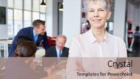  Presentation with self discipline - Slide deck enhanced with senior businesswoman as self confident background and a  colored foreground