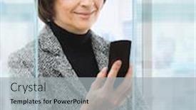  Presentation with windows - Amazing theme having senior businesswoman standing in front of windows using mobile phone smiling backdrop and a light gray colored foreground