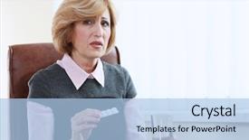  Presentation with medicines - PPT layouts featuring hypertension pill - senior businesswoman taking medicines background and a light blue colored foreground