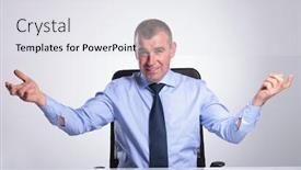  Presentation with bussines - Audience pleasing presentation consisting of senior bussines man welcoming you with a smile from his desk on gray background backdrop and a sky blue colored foreground