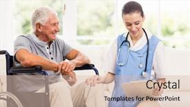  Presentation with patients - PPT theme with senior care - doctor checking patients health background and a lemonade colored foreground